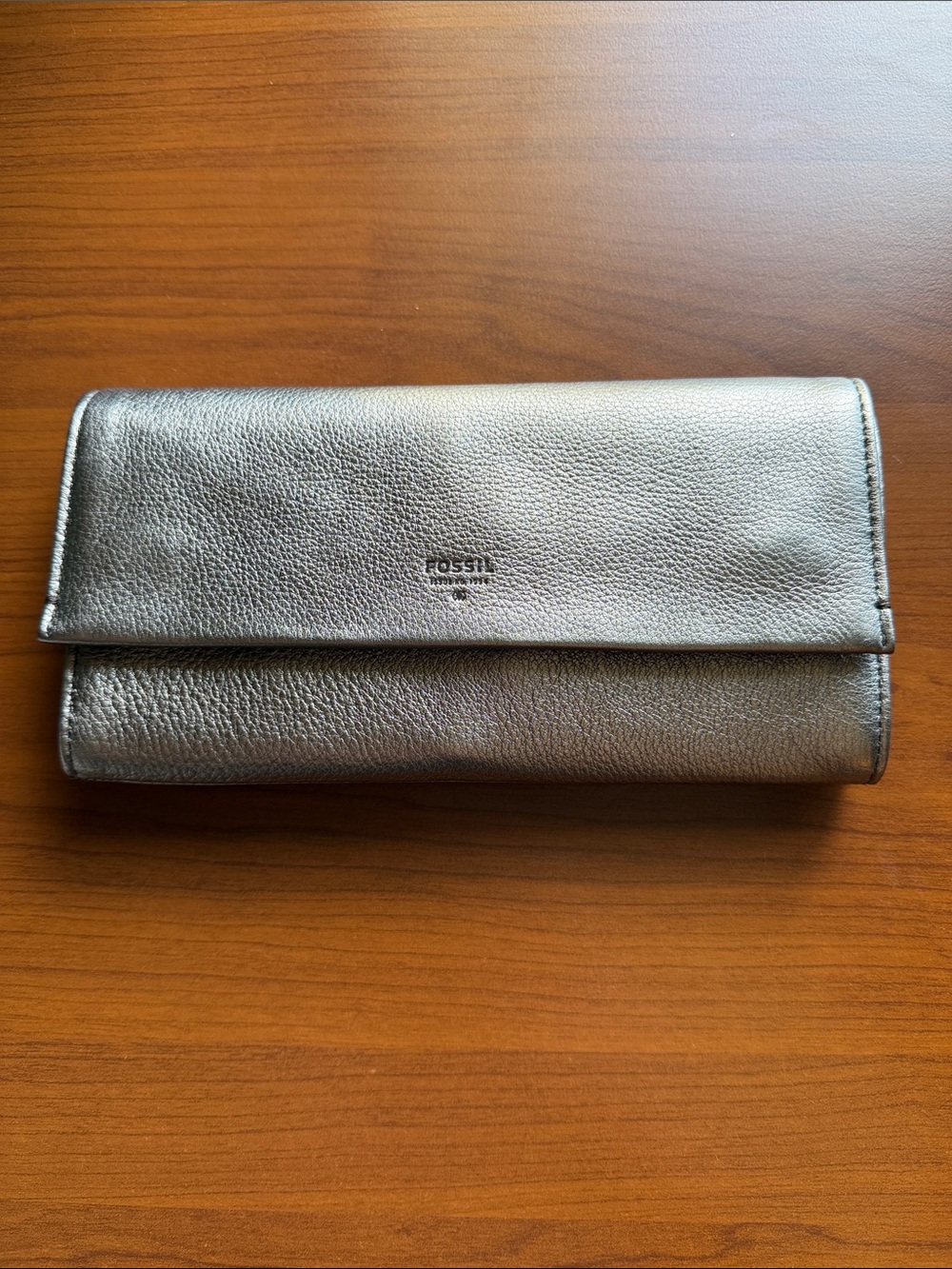 Fossil Metallic Silver Fold-Over Leather Wallet